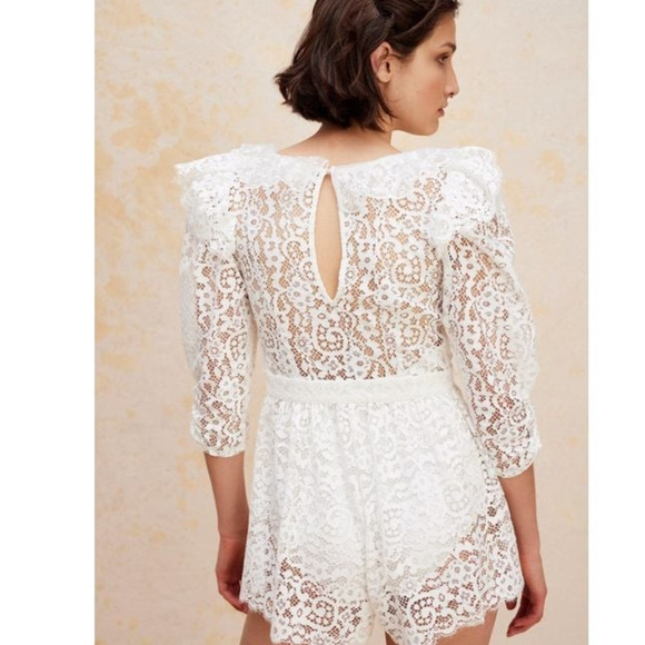 New Free People x For Love & Lemons Santo Lace Deep-V Romper $268 SMALL White - Picture 4 of 7